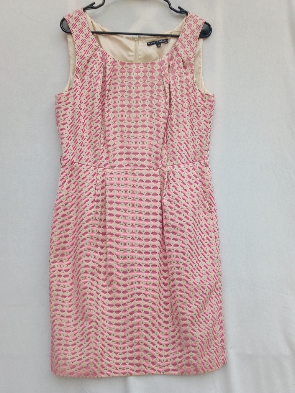 ANTONIO MELANI Pink and Cream Textured Sleeveless Midi Dress